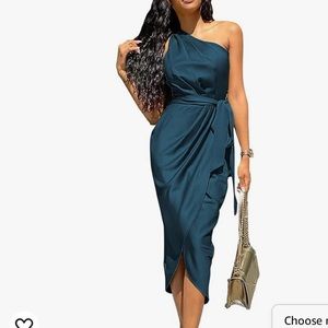 Teal/forest green one shoulder dress size Large (10-12)